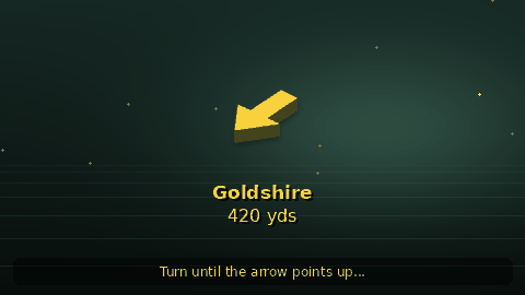 Illustrated arrow demo rendered from addon textures: the arrow turns, changes from gold to green and displays arrival text